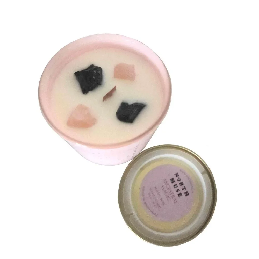 NEW NORTH MUSE Rose Quartz & Obsidian Mystic Rose Scented Candle